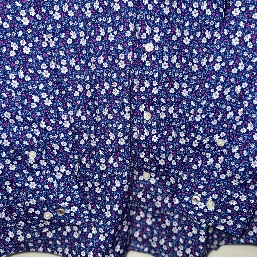 Tommy Hilfiger TH Flex Supima Slim Fit Stretch Navy Floral Button-Down Shirt - Picture 3 of 7
